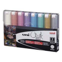 Set De Marcadores De Tiza Uni Chalk Estuche X8 Metalizados